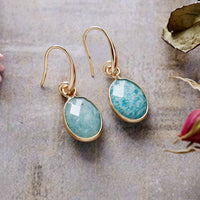 Natural Stone Crystal Geometric Eardrops Ear Hooks Earrings
