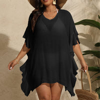Simple V-neck Ruffle Beach Dress Bikini Cover-Up