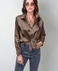 Women's Silk-like Long-sleeved Shirt Top