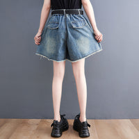 Women's New Korean Style Denim Stitching Washed Shorts