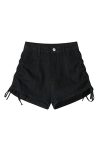 Denim Wide Leg Drawstring Design High Waisted Shorts