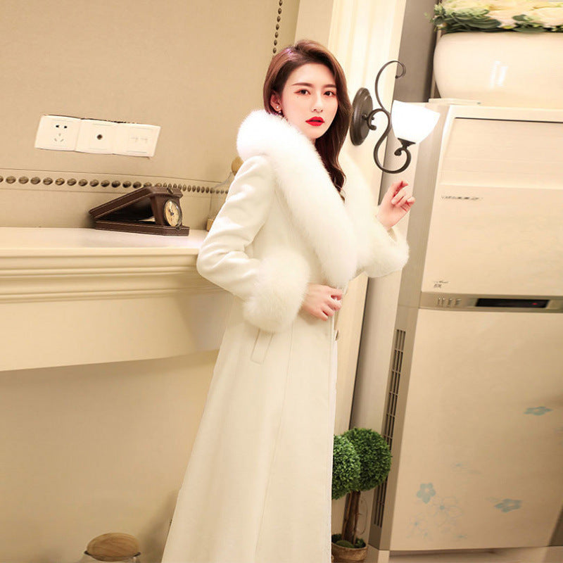 Ladies New White Long Woolen Coat