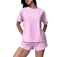 Womens Casual Set Loose And Comfortable Short-Sleeve Top And ShortsPerfect For Home Lounging Or Sleepwear