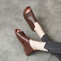 British Genuine Leather Slip On Peep Toe Sandals Flat