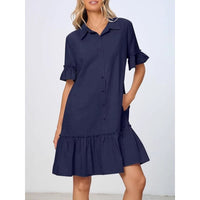 Women's Solid Color Loose And Versatile Button-up Shirt Dress