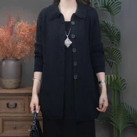 High Polo Collar Women's Sweater Single-breasted Knitted Cardigan