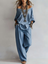 Women's Casual Loose Top And Wide-Leg Pants Set