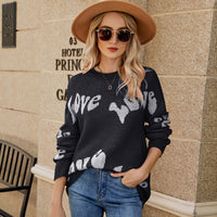 Women's Simple Letter Jacquard Oversized Pullover