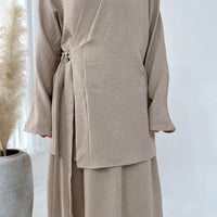 Solid Color Casual Lace Up Middle East Dubai Top And Skirt Suit