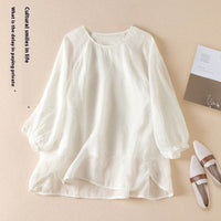 Cotton And Linen Thin Embroidery Loose Shirt