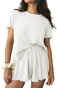 Relaxed Casual Cre Neck Short Sleeve Top And Shorts Set