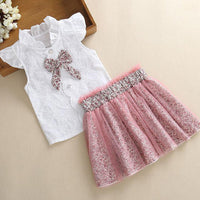 New Girls' Summer Suit Short-Sleeved Short Skirt Floral Two-Piece Suit