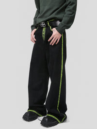 Hand Painted Graffiti Color Contrast Patchwork Line Jeans