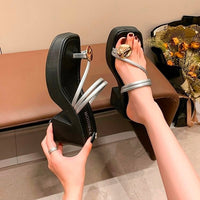 2025 New Summer Women's Toe Ring Heeled Sandals, Fashion Open Toe Slip-On Slides, Elegant High Heel Sandals For Dresses, Casual Versatile Outdoor Slides