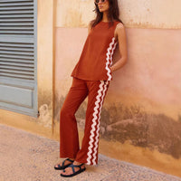 Sleeveless Top And Straight-Leg Pocket Pants Casual Set For Women