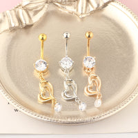 Long Double Heart-shaped Stainless Steel Belly Button Ring