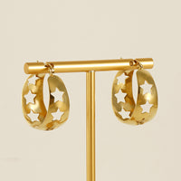 Stainless Steel 18K Gold-Star Hollow-Out Earrings Retro Design
