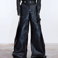 Retro Distressed PU Leather Matte Pants