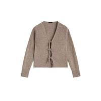 Solid Color And V-neck Rope Casual Minimalist Long Sleeve Sweater For Women