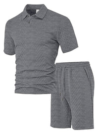 Men's Jacquard Polo Thin Collar Plaid Short-Sleeve Set