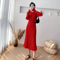 Thickened Mid-Length Crew-Neck Loose-Fit Warm Knitted Womens Dress