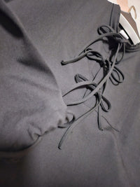 Ribbon Design Lapel Half Cardigan Drawstring Pullover Sweater