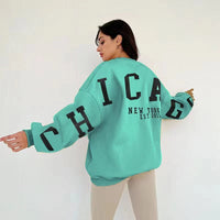 Women's Round Neck Loose Letter Printed Long Sleeve Sweater