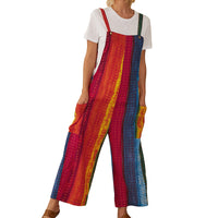 Women's Loose And Thin Cotton And Linen Printed Suspender Jumpsuit