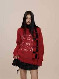 Red Christmas Round Neck Sweater Women's Warm And Loose Sweater