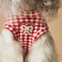 Puppy Maltese Schnauzer Teddy Sleeveless Red Plaid Vest