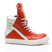 Men's Genuine Leather High Top Black And White Inverted Triangle Shoes