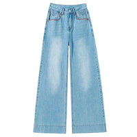 Light Blue Slimming High Waist Wide Legs Mop Pants Flared Pants
