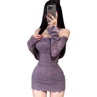 New Arrival Off-shoulder Purple Long-sleeve Bodycon Sheath Dress