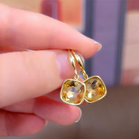 Exquisite Stylish And Versatile French-style Coffee-gold Crystal Sugar-cube Earrings