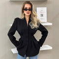 Women's Abdomen-control Black Small Suit V-neck Suit Jacket