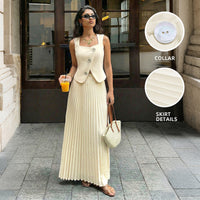Fashionable And Elegant Set Pleated Long Skirt Suit For Women