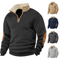 Retro Patchwork Half Cardigan Men's Long-sleeved Sweater