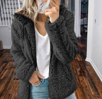 Thick plush zipper hooded pocket sweater