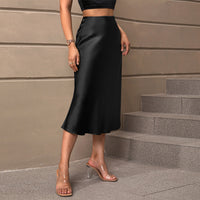 Satin Elegance Style Polyester Midi A- Line Skirt