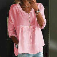 Women's Casual Three-Quarter Sleeve Top With Lace Trim