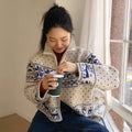 South Korea Retro Heavy Industry Snowflake Brocade Sweater Coat