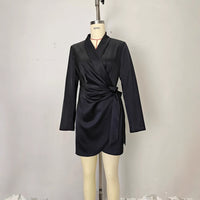 V-neck Satin Dress Sash-tied At The Waist With A Bow