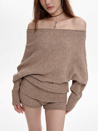 New Loose And Lazy Style Batwing Sleeve Top Off-neck Inner Sweater
