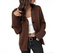 Women's Drawstring Knitted Solid Color Hooded Single-breasted Sweater
