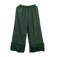 Elastic-Waist Solid Color Cotton-Linen Cropped Pants