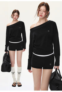 Original Shoulder Batwing Sleeve Long Sleeve T-shirt Women's Fashion Sweatpants