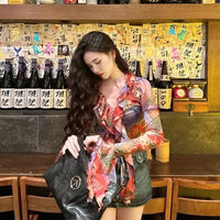 Elegant Ladylike Floral Ruffled Long-sleeved T-shirt