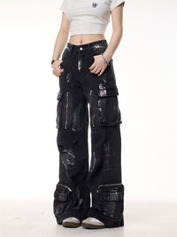 Make Old Graffiti Dyed Multi Pocket Workwear Jeans
