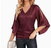 New Women's Sequined Bell Sleeve Top