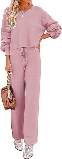 Casual Solid Color Long-sleeved Trousers Two-piece Set